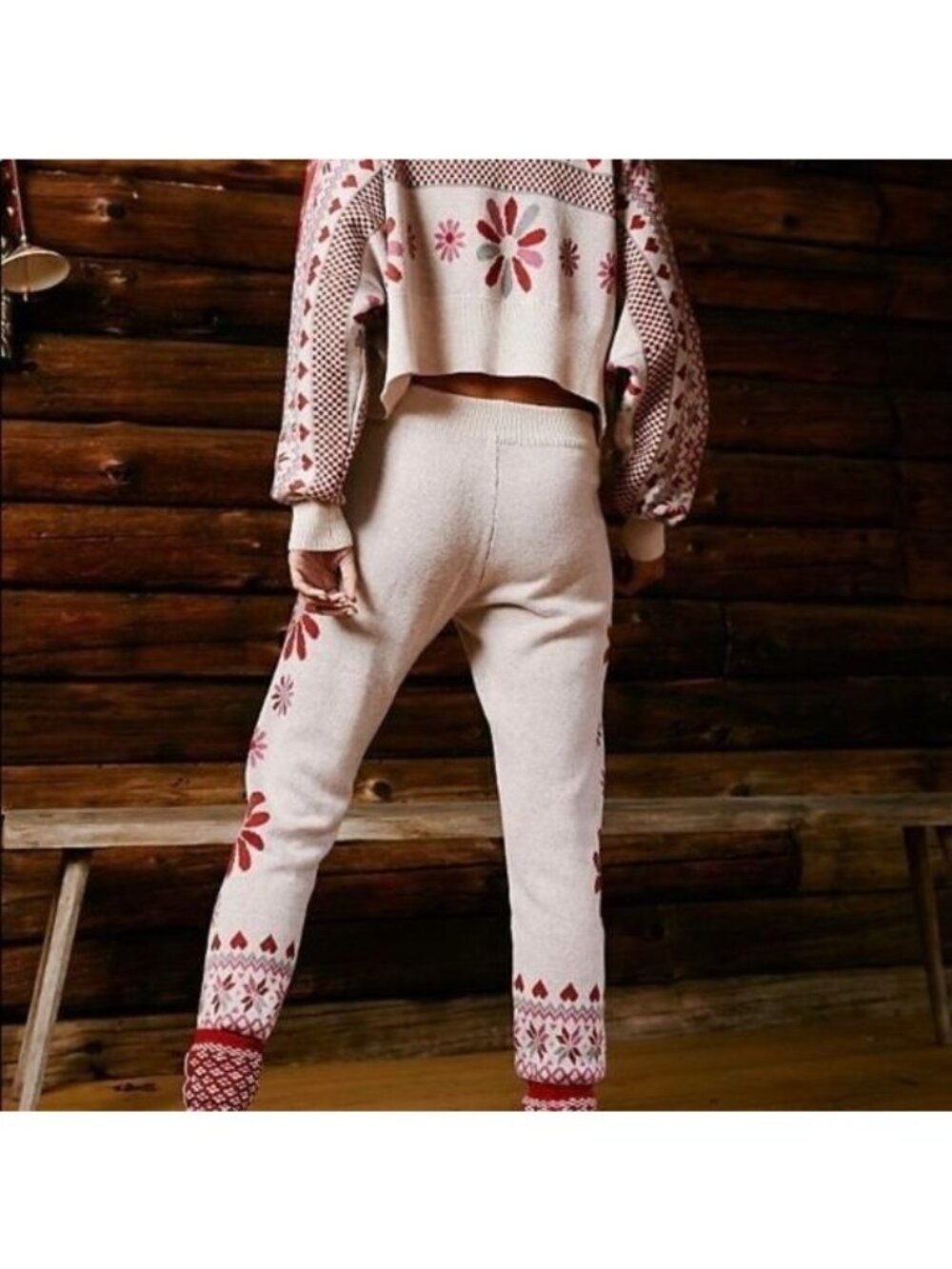 Free People Cocoa Kisses Sweater Wool Blend Fair Isle Heart Floral Sm Loungewear - Picture 3 of 8
